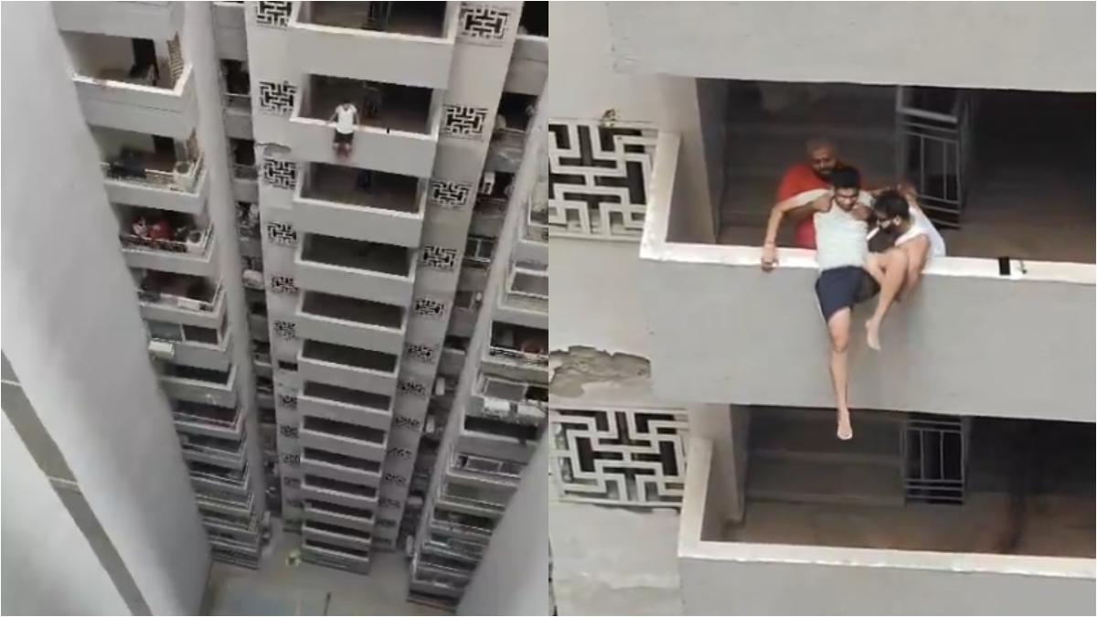 VIDEO: Noida Man Attempts Suicide After Losing Job, Rescued By Residents While Hanging From 12th-Floor Balcony