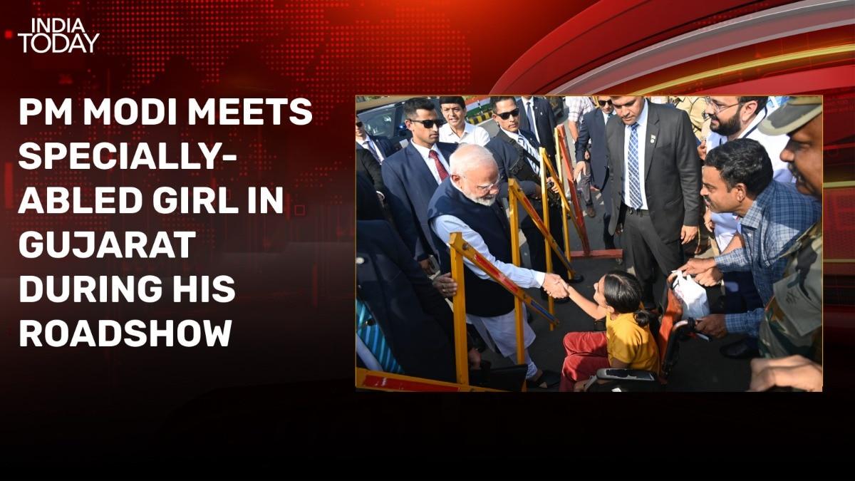 Watch: PM Modi stops roadshow in Gujarat, meets specially-abled girl, shakes hand