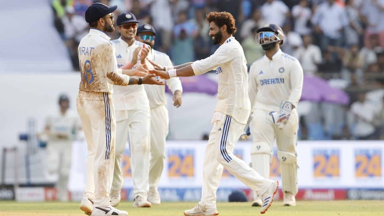 Jadeja bags 10 for the match, India need 147 to avoid whitewash